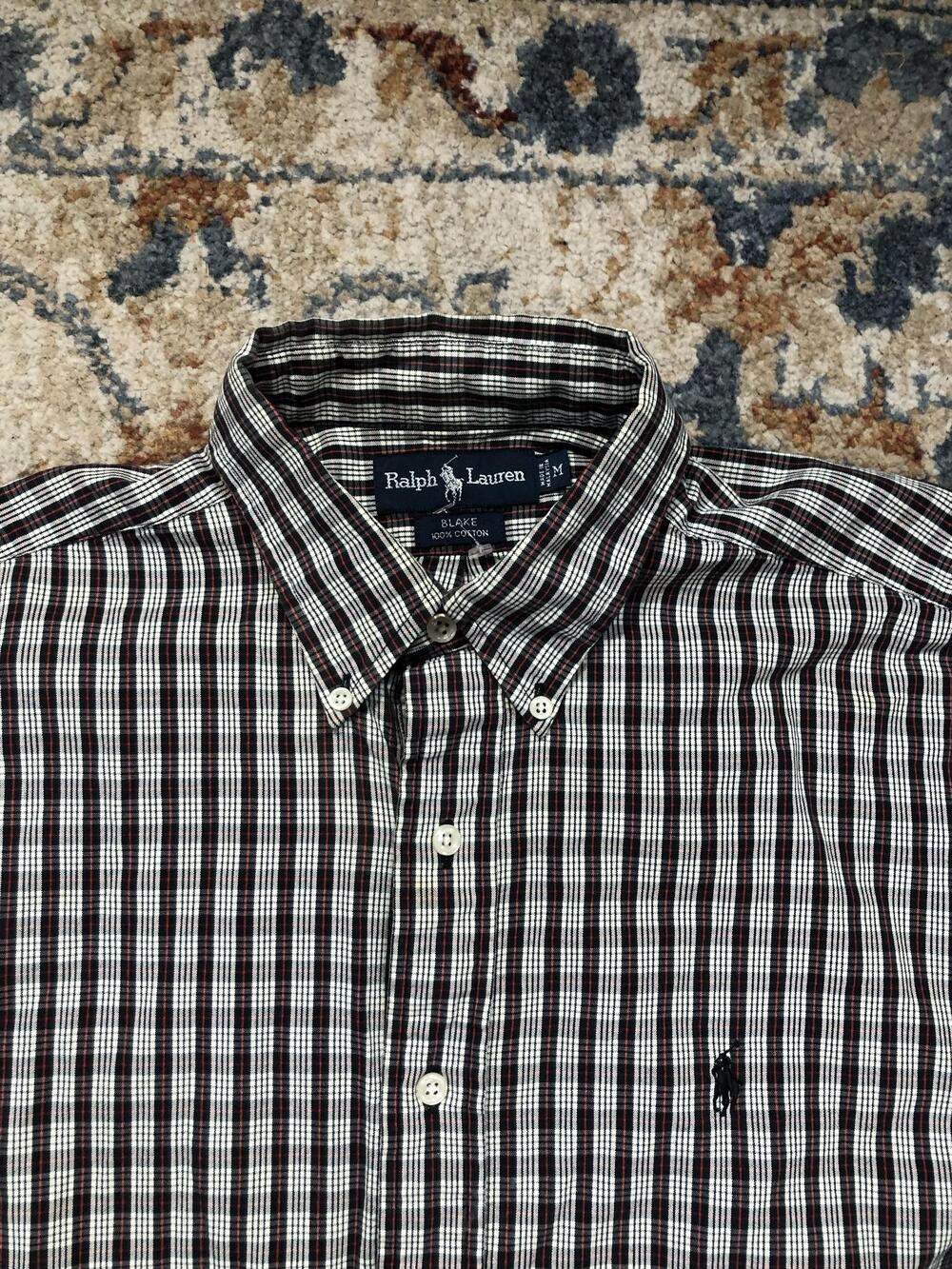 Ralph Lauren Shirt Mens Medium Black Check Long Sleeve Blake Button Down Cotton - Picture 2 of 13